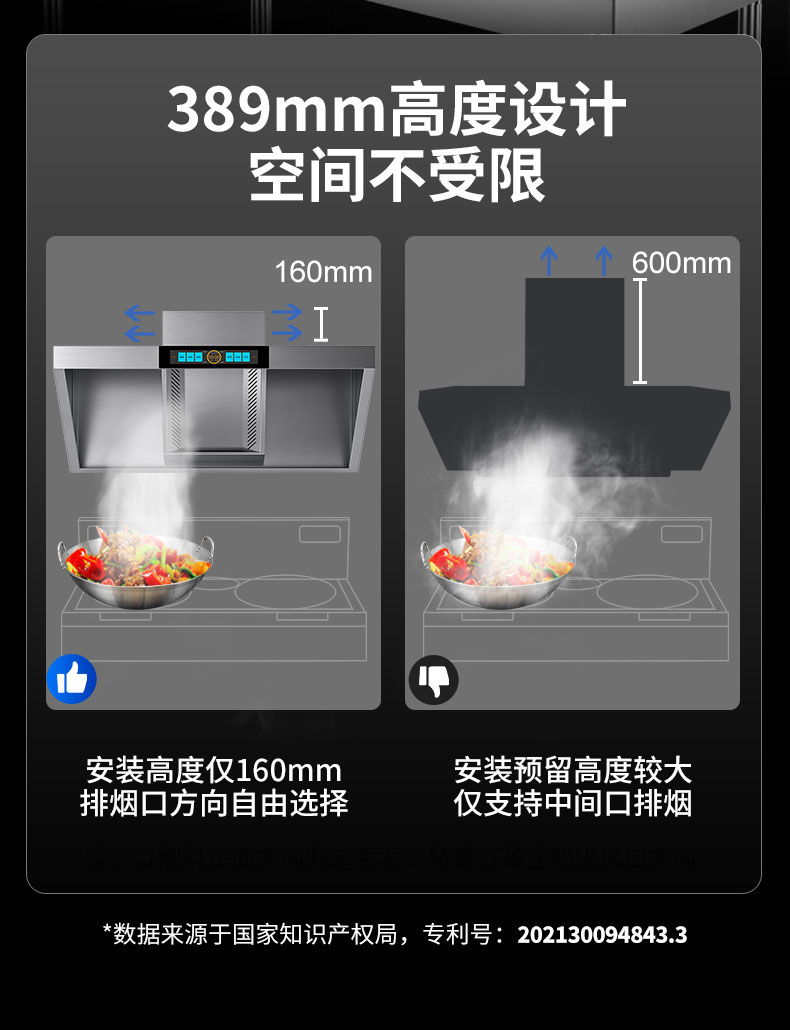太阳集团变频油烟机高度设计对比