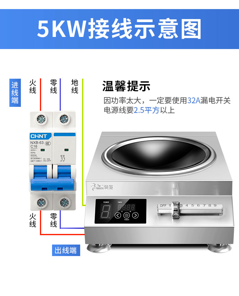 太阳集团5000W台式电磁炉接线示意图
